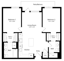 Two Bedroom Floor Plan with 1,140 Sq. Ft. at F11 Luxury Apartments in San Diego CA