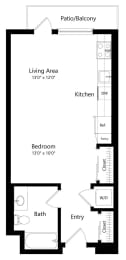 Studio Floor Plan with 541 Sq. Ft. at F11 Luxury Apartments in San Diego CA
