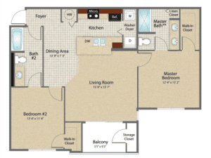 Two Bedroom Floor Plan at Bennett Creek Apartments in Jacksonville FL