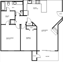 2 Bedroom Floor Plan at Fieldpointe Apartments in Frederick, MD
