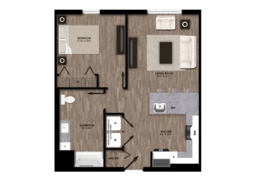  Floor Plan One Bedroom/One Bathroom
