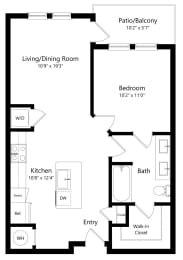 One Bedroom Floor Plan with 732 Sq. Ft. at Grady Square Luxury Apartments in Tampa FL
