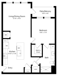 One Bedroom Floor Plan with 803 Sq. Ft.  at Grady Square Luxury Apartments in Tampa FL