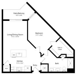 One Bedroom Floor Plan with 861 Sq. Ft.  at Grady Square Luxury Apartments in Tampa FL