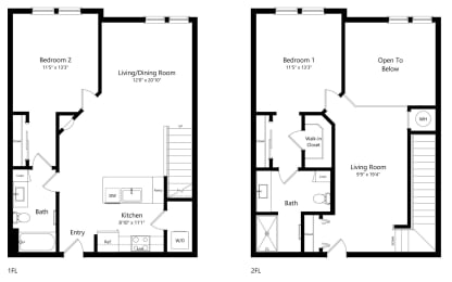 Two Bedroom Floor Plan with 1,628 Sq. Ft. at Grady Square Luxury Apartments in Tampa FL