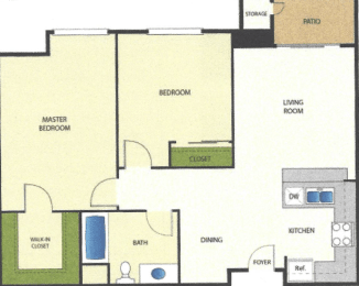 2 Bedroom Floor Plan at Hayward Village Senior Apartments in Hayward CA