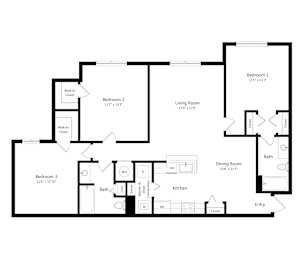 Three Bedroom Floor Plan at Hudson Ridge Apartments in Port Richey, FL