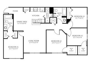 Four-Bedroom Floor Plan at Hunt Club Affordable Apartments in Tampa, FL