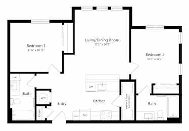 Two Bedroom Floor Plan at Ivy Heights Apartments in Austin