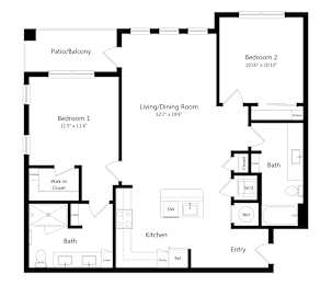 Two Bedroom Floor Plan at Ivy Heights Apartments in Austin