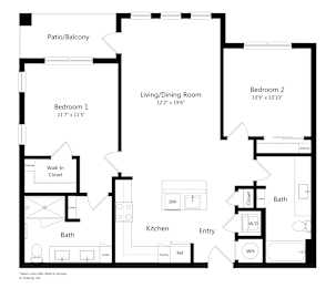 Two bedroom floor plan at Ivy Heights apartments in Austin, Texas