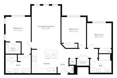 Three Bedroom Floor Plan at Ivy Heights Apartments in Austin