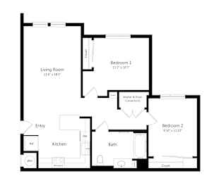 Two-Bedroom Floor Plan at Lakeland Affordable Apartments in Santa Fe Springs, CA