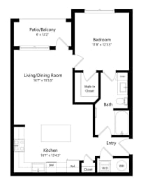 One Bedroom Floor Plan at Lenox at Bloomingdale Luxury Apartments in Riverview FL