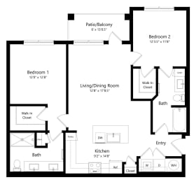 Two Bedroom Floor Plan at Lenox at Bloomingdale Luxury Apartments in Riverview FL
