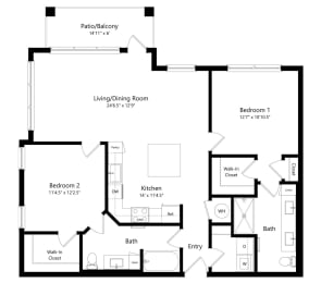 Two Bedroom Floor Plan at Lenox at Bloomingdale Luxury Apartments in Riverview FL
