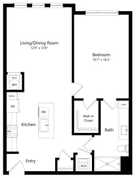 One Bedroom Floor Plan with Shower | 815 Sq. Ft. at Lyra Luxury Apartments in Sarasota FL