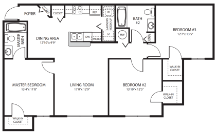 Three-Bedroom Floor Plan at Manatee Cove Affordable Apartments in Melbourne FL