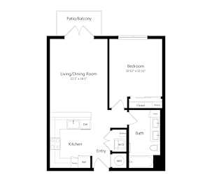 One Bedroom Floor Plan at Marquee Square Apartments in Tampa FL