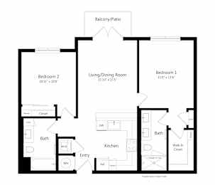Two-Bedroom Floor Plan at Marquee Square Apartments in East Tampa FL