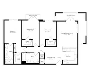 Three-Bedroom Floor Plan at Marquee Square Apartments in East Tampa FL