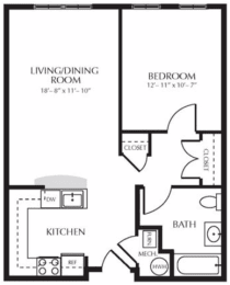 One Bedroom Floor Plan at The Pines at Tinton Falls Senior Apartments in Tinton Falls NJ