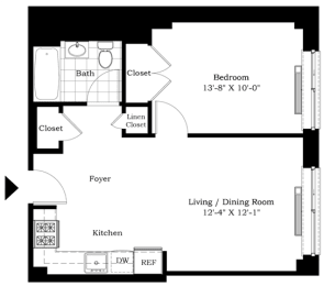 One-Bedroom Floor Plan  at Douglass Park Apartments in New York, NY