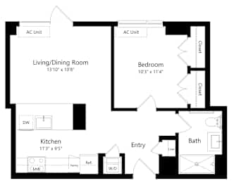 One Bedroom Floor Plan at One East Harlem Luxury Apartments in East Harlem NY