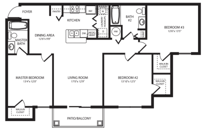 Three Bedroom Floor Plan Belleair Place Apartments in Clearwater FL
