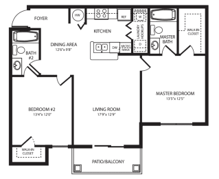 Two Bedroom Floor Plan at Belleair Place Apartments in Clearwater FL