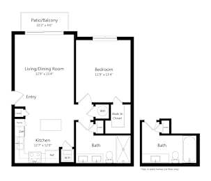 One Bedroom Floor Plan with 763 Sq. Ft. at Palm Ranch Luxury Apartments in Davie FL