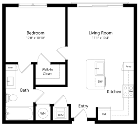 One Bedroom Floor Plan with 616 Sq. Ft.  at Parc at White Rock, Dallas, Texas