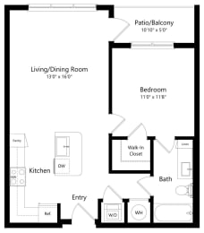 One Bedroom Floor Plan with 723 Sq. Ft. at Parc at White Rock Luxury Apartments in Dallas TX