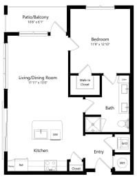 One Bedroom Floor Plan with 830 Sq. Ft. at Parc at White Rock Luxury Apartments in Dallas TX