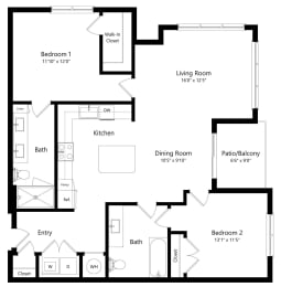 Two Bedroom Floor Plans with 1,211 Sq. Ft. at Parc at White Rock Luxury Apartments in Dallas TX