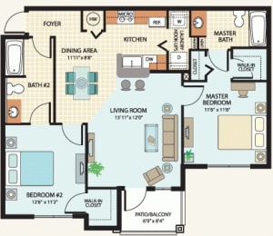 Two Bedroom Floor Plan at Parkway Place Affordable Apartments in Melbourne, FL