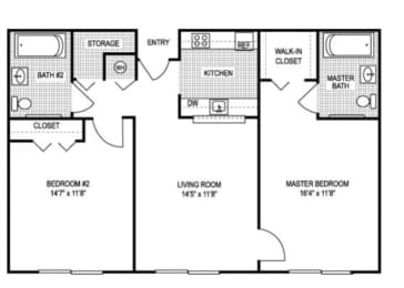 Two Bedroom Floor Plan at Riverview House Senior Apartments in Lake Worth FL
