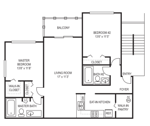 Two Bedroom Floor Plan at Rivercrest Apartments in Melbourne FL