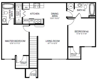 Two Bedroom Floor Plan at Royal Palm Key Affordable Apartments in Tampa FL