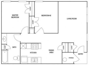 Two Bedroom Floor Plan at Simmons Garden