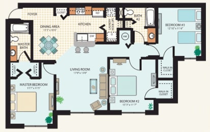 Four Bedroom Floor Plan at Sabal Ridge Affordable Apartments in Tampa FL