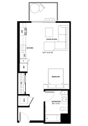 ST-2B Studio Floor Plan with 594 Sq. Ft. at Chandler Apartments in North Hollywood, California