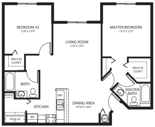Two Bedroom Floor Plan at Summer Lakes Affordable Apartments in Naples, Florida