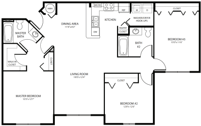 Three Bedroom Floor Plan at Summer Lakes Affordable Apartments in Naples, Florida
