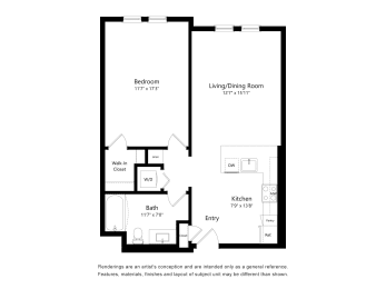One Bedroom Floor Plan at The Huntington Luxury Apartments in Duarte CA