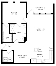 One Bedroom Floor Plan | 953 Sq. Ft. at The Morgan Luxury Apartments in Orlando FL