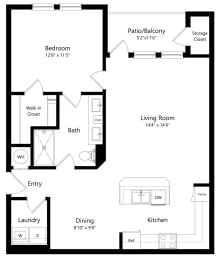 One Bedroom Floor Plan at The Sedona Luxury Apartments in Tampa FL