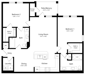 Two Bedroom Floor Plan at The Sedona Luxury Apartments in Tampa FL