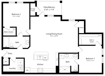 Two Bedroom Floor Plan at The Sedona Luxury Apartments in Tampa FL