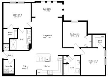 Three Bedroom Floor Plan at The Sedona Luxury Apartments in Tampa FL